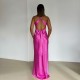 2025 Cross-border Women's Clothing Sexy Pure Color High Cut Backless Slim Fit Evening Dress for Wholesale