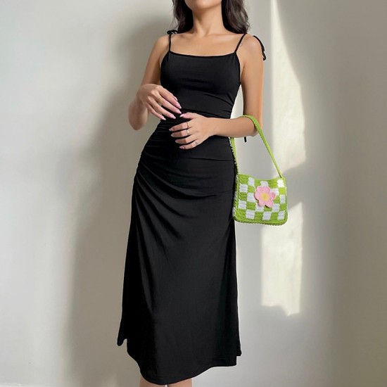 Spot-on wholesale of European and American style cross-border women's summer evening dress, pure color single-shoulder backless, fashionable, elegant, figure-hugging, stretch long dress
