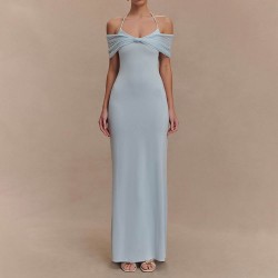 Cross-border 2025 spring/autumn trendy women's clothing, featuring a one-strap neck, figure-hugging, and pleated style.