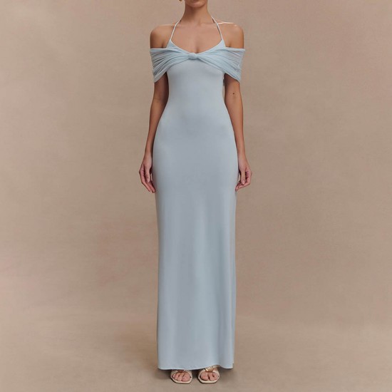 Cross-border 2025 spring/autumn trendy women's clothing, featuring a one-strap neck, figure-hugging, and pleated style.