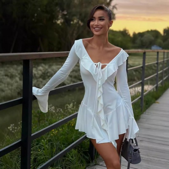 Cross-border 2025 Spring Women's Clothing Sexy Fitted Elegant Double Mesh Slim Fit Long Dress with Backless and Tie Details for Wholesale