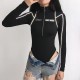 American motorcycle style line-sense hot girl tight zipper patching high-neck long sleeve one-piece for 2024 early autumn women's clothing