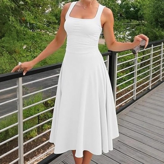 2025 Amazon summer new European cross-border fashionable casual multi-match style sleeveless solid color dress for women wholesale