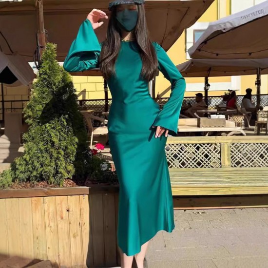 Spot-on wholesale of European and American style cross-border 2025 summer new style sexy and elegant figure-hugging sheer-colored formal dress