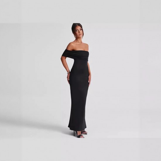 European and American foreign trade 2025 summer collarless pleated strapless deep V elegant backless high slit dress for women wholesale