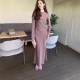 Spot-on wholesale of European and American style cross-border 2025 summer new style sexy and elegant figure-hugging sheer-colored formal dress