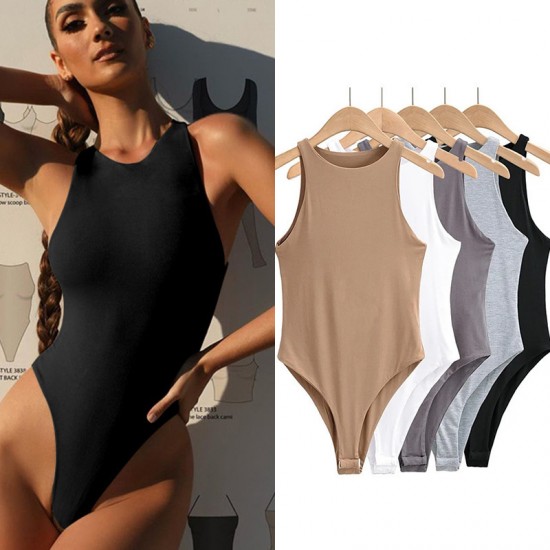 Wholesale European style best-selling summer cross-border women's clothing, sexy halter-neck, round-neck, pure color, sleeveless, base layer, backless, slim-fitting, form-fitting, one-piece summer dress for women, wholesale at low prices.