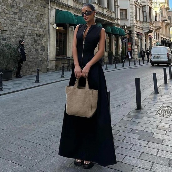 Fulfillment European cross-border new spring women's fashionable sexy elegant personality sleeveless zipper patching sequined dress for women wholesale