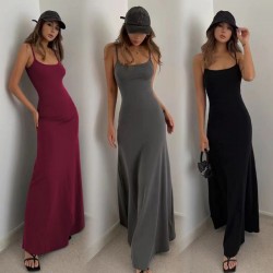 Wholesale cross-border European summer 2025 cross-border women's fashionable dress, sexy, pure color, backless, slim-fitting, one-piece dress for women.