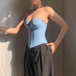 Spot-on wholesale of 2025 European and American foreign trade summer imitation denim style sleeveless fitted sexy strapless top for women