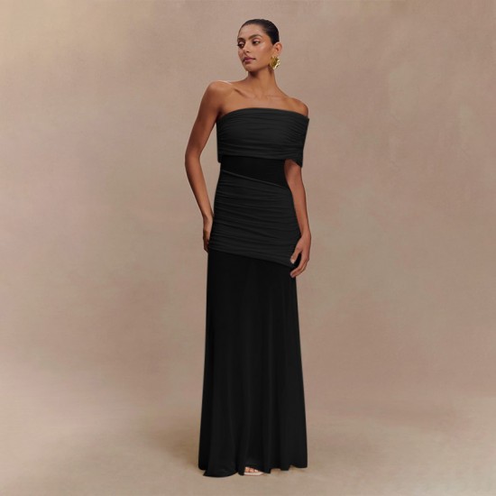 2025 best-selling European style women's summer fashionable single-shoulder frilled solid color fitted dress for women wholesale