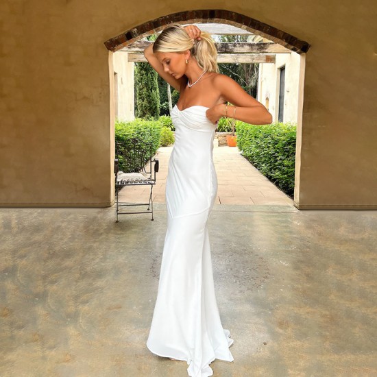 2025 European summer cross-border new style sexy push-up fitted backless solid color elegant long dress for wholesale by women