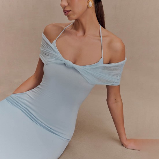 Cross-border 2025 spring/autumn trendy women's clothing, featuring a one-strap neck, figure-hugging, and pleated style.