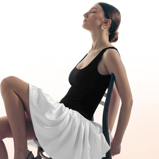 Fulfillment new European summer cross-border women's fashionable fitted patch color street pleated dress for wholesale