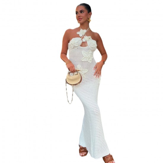 Cross-border European and American autumn 2024 new style women's clothing solid color long-sleeved V-neck fitted elegant street sleeveless dress for wholesale