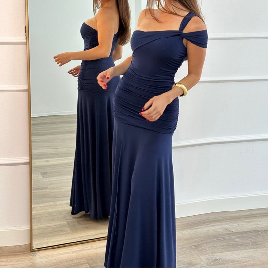 European and American cross-border 2025 summer fashionable elegant solid frill pleated single-shoulder backless dress for women wholesale