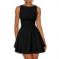 Spot-on wholesale of European and American style cross-border summer women's clothing, sexy backless, figure-hugging, patchwork, pure color, trendy, pleated one-piece dress