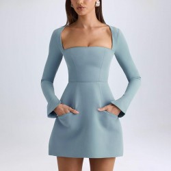 2025 Cross-border European and American Fashion Shoulder-Side High-Elegance Sexy Solid Braless Backless Shaping Long Dress for Women Wholesale