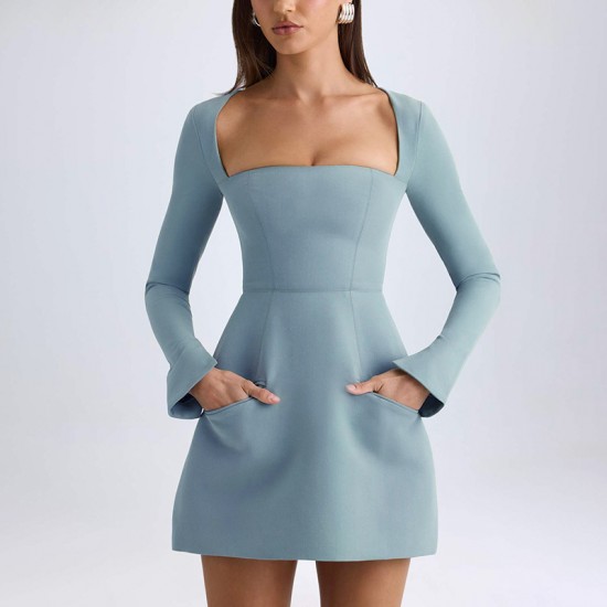 2025 Cross-border European and American Fashion Shoulder-Side High-Elegance Sexy Solid Braless Backless Shaping Long Dress for Women Wholesale