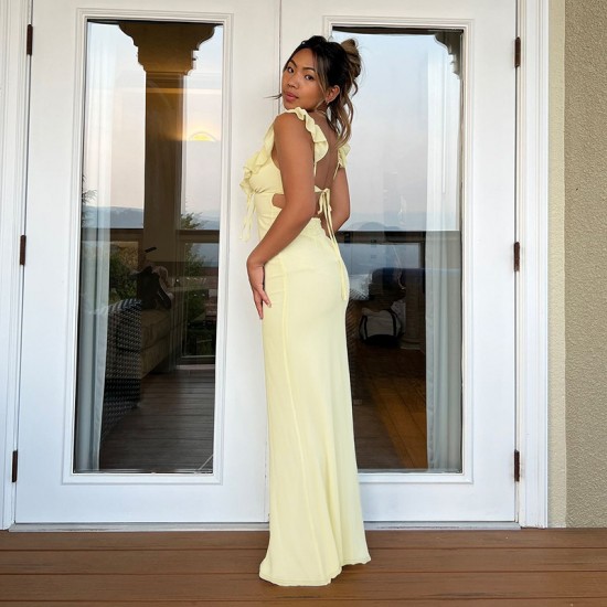 2025 Cross-border Foreign New Seasonal Sexy V-Neck Transparent Open-Back Bridal Dress with Fashion Fit for Wholesale