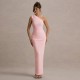 2025 European and American cross-border summer high-end fashionable pleated side-shoulder elegant pure-color fitted dress for women wholesale