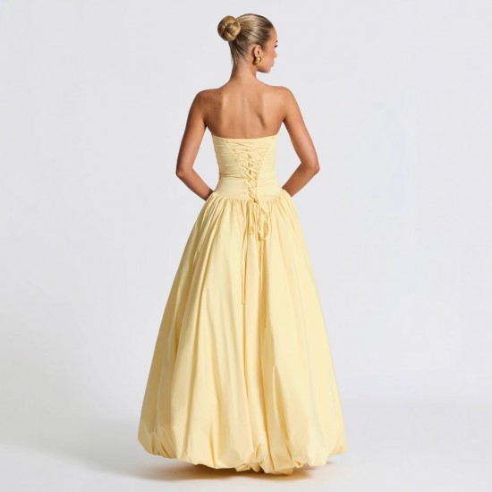 Spot-on wholesale of 2025 summer European and American high-end style plain-color strapless fitted pleated ball gown for women