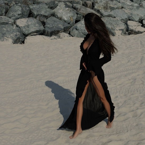 European/American 2025 Summer New Cross-border Elegant Single Lapel Pure Color Transparent Dress Ruffled Women's Dress Wholesale