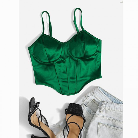 Spot-on wholesale of European and American fashionable satin fabric revealing-chest fitted sheer backless top for summer women's small top