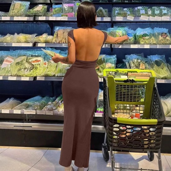 Wholesale cross-border European Amazon autumn women's fashionable long-sleeved, square-neck, elegant, slim-fitting, slit, long-sleeved, one-piece dress for women.