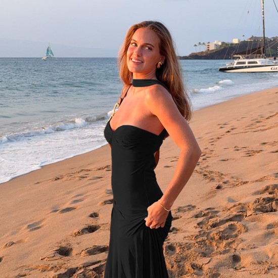 Spot-on wholesale of 2025 new style European and American cross-border autumn-winter side-shoulder fine glitter long-sleeved elegant pleated dress for women