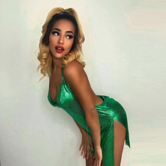 Spring-Autumn Cross-border Fashion Slim Fit Pure Color Design with Irregular Backless and High Neck Long Sleeve One-Piece Dress for Wholesale