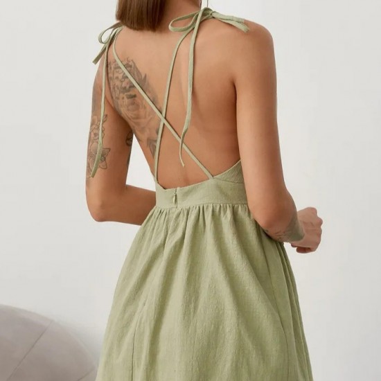 2025 Cross-border New Style V-Neck Women European Cross-border Elegant Braided Backless Sheer Dress for Women Wholesale