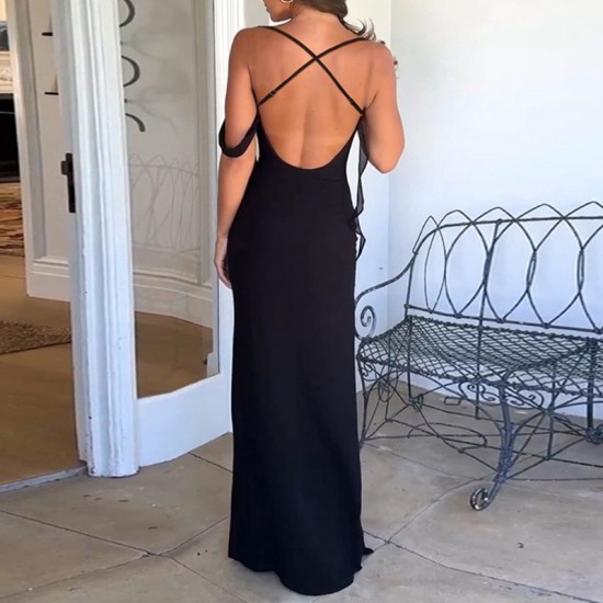 European/American Cross-border 2025 Fashion Personalized Trendy Long Sleeve Backless Open-Back T-Shirt Women Fitted Slim Fit Top Wholesale