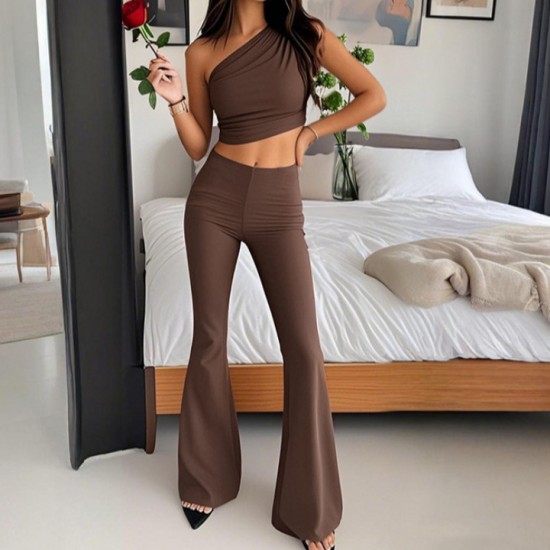 Spot-on wholesale of 2025 European and American cross-border trendy pure-color plain-style open-back dress with strapless side-shoulder open-back elegant dress for women