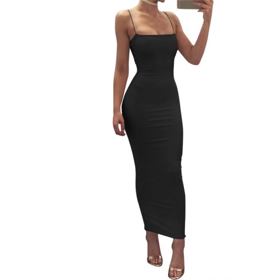 Current stock European women's clothing, Instagram-style sexy halter-neck, elegant halter-long dress, backless, form-fitting, one-piece summer dress for women, wholesale at low prices.