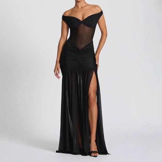 In Stock Cross-border 2025 New Fashion Sexy Slim Fit Backless Openwork Knitted Tunic with Stripes and Elegant Style Long Sleeve One-Piece Dress for Wholesale