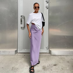 European cross-border 2025 autumn new versatile half-length satin fitted women's elegant casual color mackerel tail skirt for wholesale