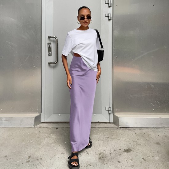 European cross-border 2025 autumn new versatile half-length satin fitted women's elegant casual color mackerel tail skirt for wholesale