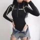 American motorcycle style line-sense hot girl tight zipper patching high-neck long sleeve one-piece for 2024 early autumn women's clothing