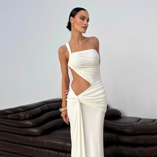 2025 cross-border new European and American style fashionable summer backless dress, elegant figure-hugging pure color long dress, stretch one-piece dress