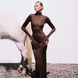 European and American cross-border summer sexy girl halter top sleeveless V-neck full-buttock slit opening back strap dress for wholesale by women