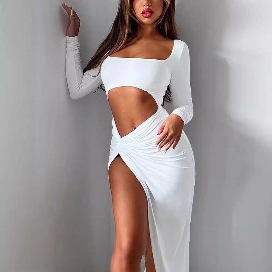 Wholesale cross-border European Amazon summer new style women's fashionable halter-neck, sexy backless, slim-fitting, elegant, pure color, one-piece dress for women.