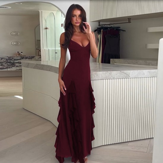 European and American foreign trade 2025 elegant sexy strapless V-neck open-knit side-shoulder non-regular dress for women wholesale