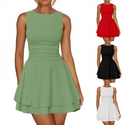 Spot-on wholesale of European and American style cross-border summer women's clothing, sexy backless, figure-hugging, patchwork, pure color, trendy, pleated one-piece dress