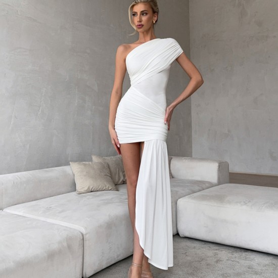 2025 European and American cross-border new season single collar sexy backless irregular patchwork tie-on dress for women wholesale