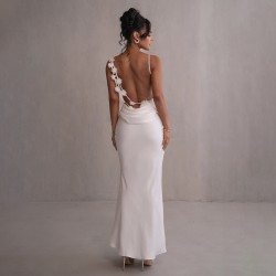2025 cross-border summer satin, elegant halter-neck, backless, sexy, slim-fitting evening dress for women, wholesale at low prices.