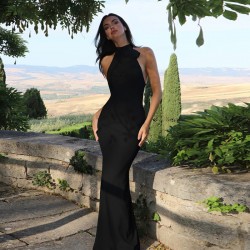 In Stock Cross-border Summer New Women's Clothing Sexy Backless Necklace Bag Hip and Slim Fit Evening Dress