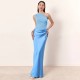 2025 new product European style spring-summer elegant fashionable net fabric solid patchwork pleated see-through dress for women wholesale