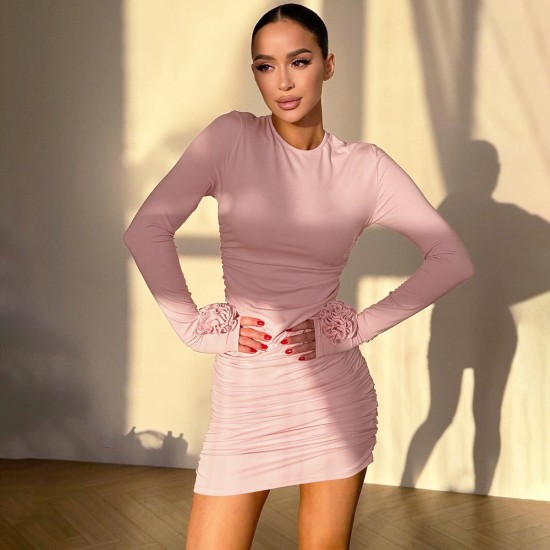 Factory direct European and American 20245 autumn Kardashian Skims substitute solid color fitted long-sleeved fishtail dress for women