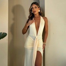 European overseas 2025 spring-summer new style elegant fitted fashionable solid halter backless scoop-neck top for women wholesale